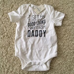 New Gap onesie shirt top good looks daddy message reveal baby shower- 0-3 months